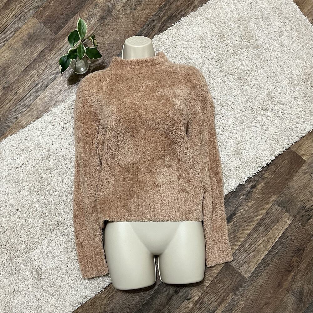 Ann Taylor Size Medium Beige Fuzzy Teddy Mock Neck Wool Blend Sweater NWOT